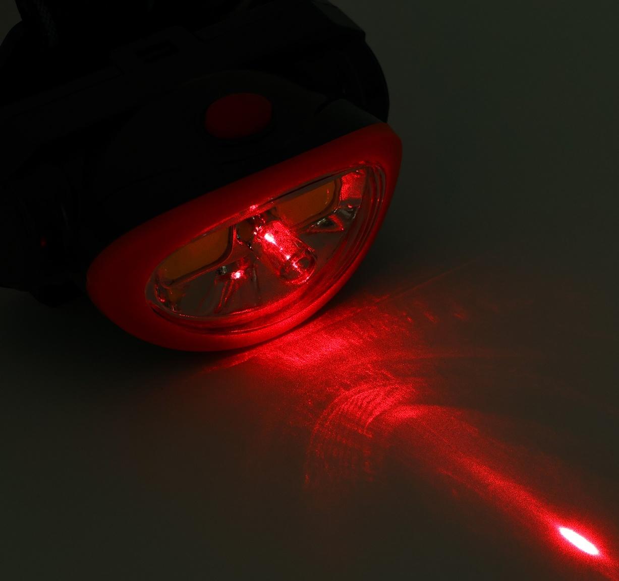 Фонарь налобный аккумуляторный, 5Вт, 1200 мАч, 120 лм, 2 режима, лазер, 5 х 6.5 см, красный