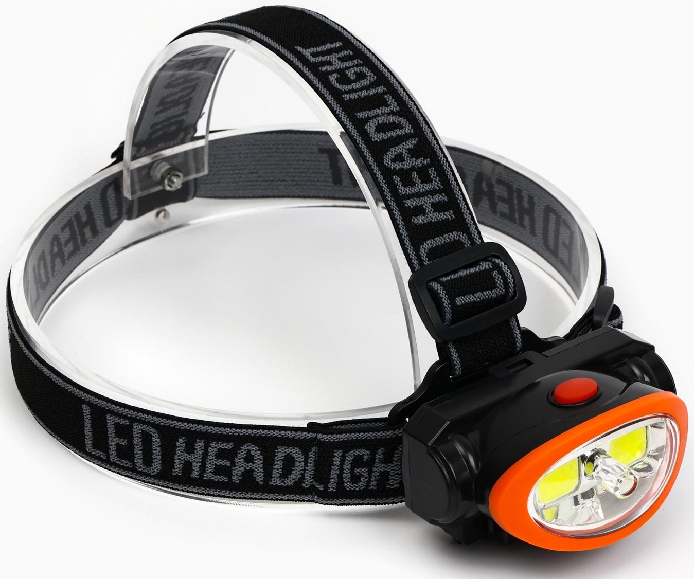 Фонарь налобный аккумуляторный, 5Вт, 1200 мАч, 120 лм, 2 режима, лазер, 5 х 6.5 см, красный