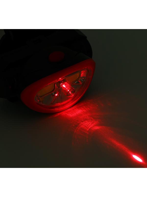 Фонарь налобный аккумуляторный, 5Вт, 1200 мАч, 120 лм, 2 режима, лазер, 5 х 6.5 см, красный