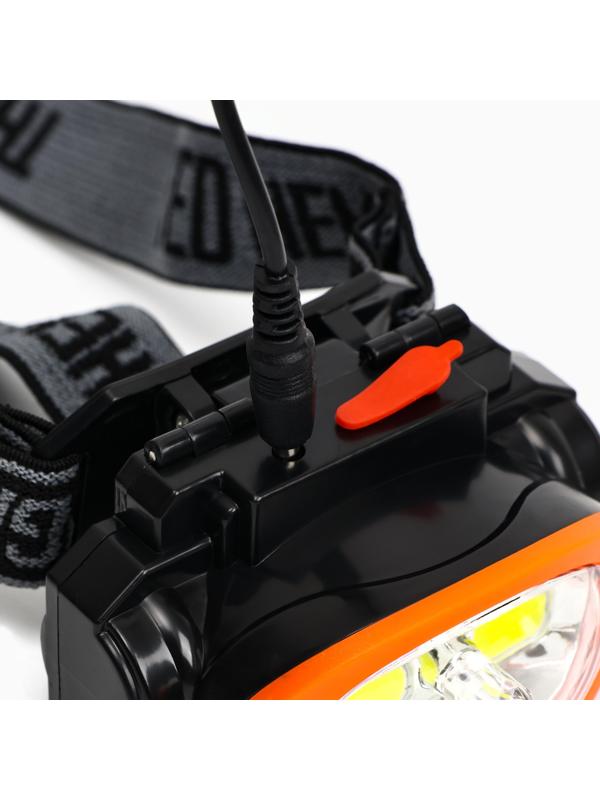 Фонарь налобный аккумуляторный, 5Вт, 1200 мАч, 120 лм, 2 режима, лазер, 5 х 6.5 см, красный