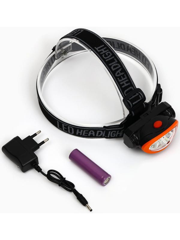 Фонарь налобный аккумуляторный, 5Вт, 1200 мАч, 120 лм, 2 режима, лазер, 5 х 6.5 см, красный