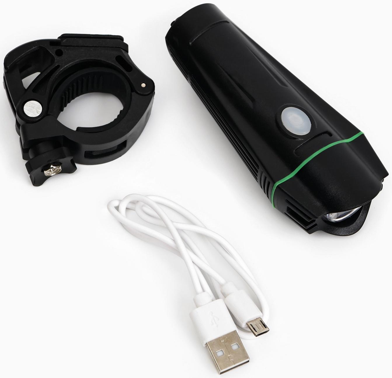 Фонарь велосипедный передний аккумуляторный, водонепроницаемый, 1 диод, 4 режима, зеленый