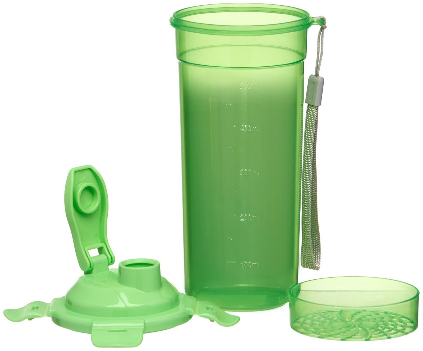 Шейкер спортивный для коктейлей, спортивного питания, 500 мл, с ситом, 21 х 8.5 см, зелёный