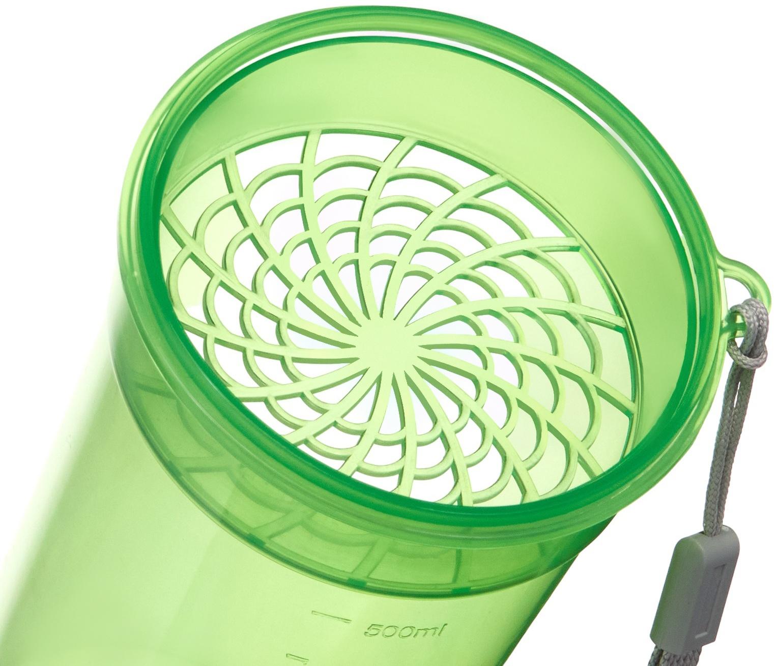 Шейкер спортивный для коктейлей, спортивного питания, 500 мл, с ситом, 21 х 8.5 см, зелёный