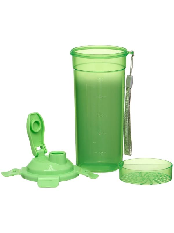Шейкер спортивный для коктейлей, спортивного питания, 500 мл, с ситом, 21 х 8.5 см, зелёный