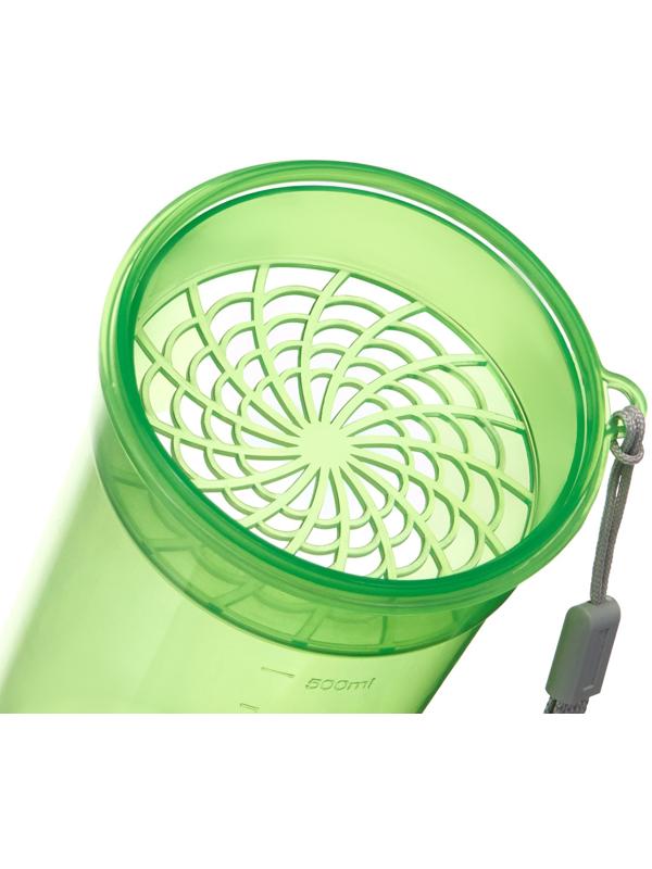 Шейкер спортивный для коктейлей, спортивного питания, 500 мл, с ситом, 21 х 8.5 см, зелёный