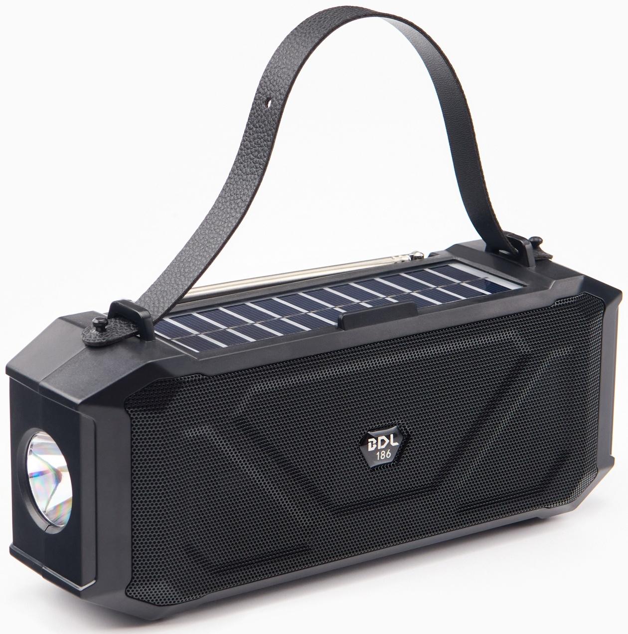 Фонарь аккумуляторный, 5Вт, 1200мАч, IPX5, Bluetooth, AUX, USB, радио, солнеч.бат, чёрный