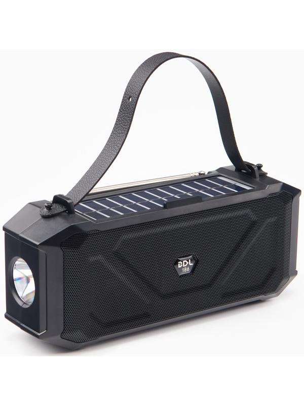 Фонарь аккумуляторный, 5Вт, 1200мАч, IPX5, Bluetooth, AUX, USB, радио, солнеч.бат, чёрный