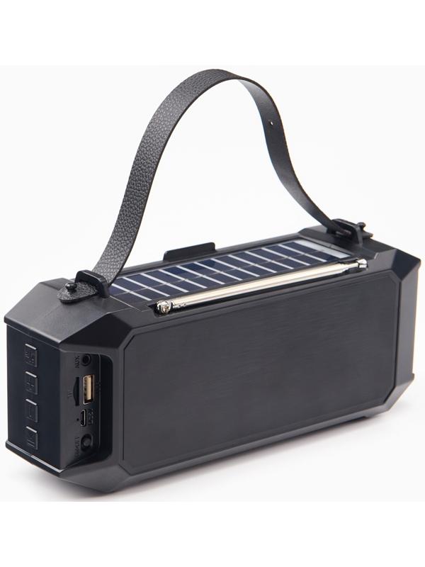 Фонарь аккумуляторный, 5Вт, 1200мАч, IPX5, Bluetooth, AUX, USB, радио, солнеч.бат, чёрный