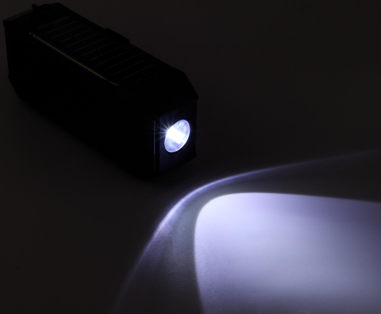 Фонарь аккумуляторный, 5Вт, 1200мАч, IPX5, Bluetooth, AUX, USB, радио, солнеч.бат, красный