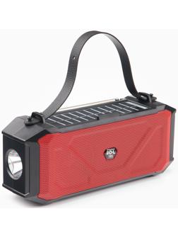 Фонарь аккумуляторный, 5Вт, 1200мАч, IPX5, Bluetooth, AUX, USB, радио, солнеч.бат, красный
