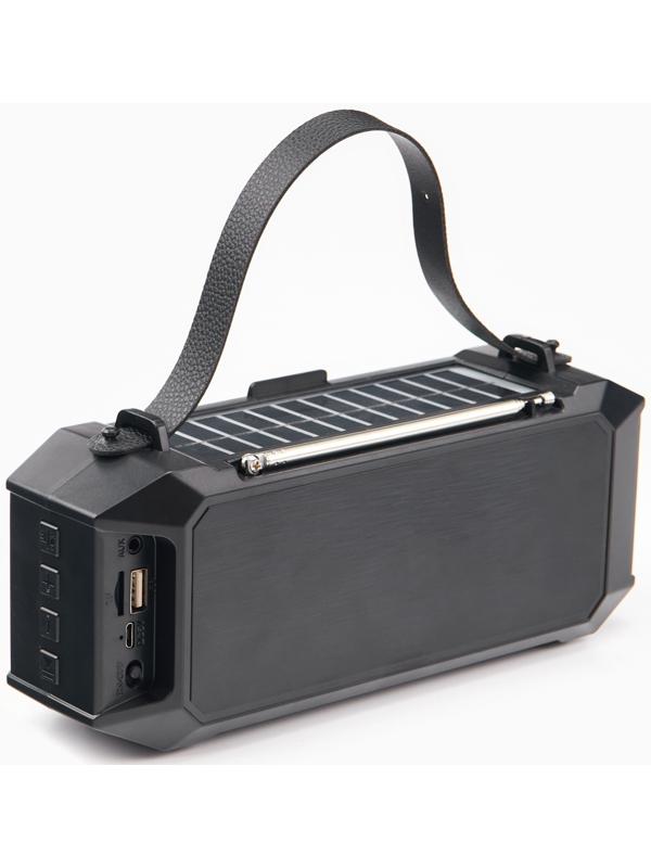 Фонарь аккумуляторный, 5Вт, 1200мАч, IPX5, Bluetooth, AUX, USB, радио, солнеч.бат, красный