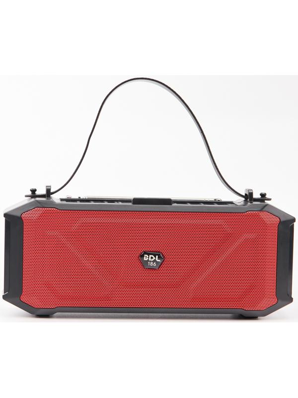 Фонарь аккумуляторный, 5Вт, 1200мАч, IPX5, Bluetooth, AUX, USB, радио, солнеч.бат, красный