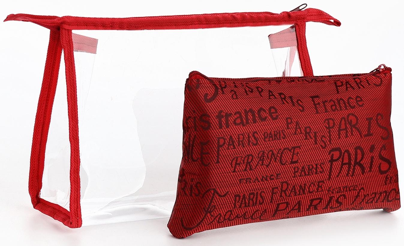 Набор простых косметичек на молниях 2 в 1, с надписями, красный