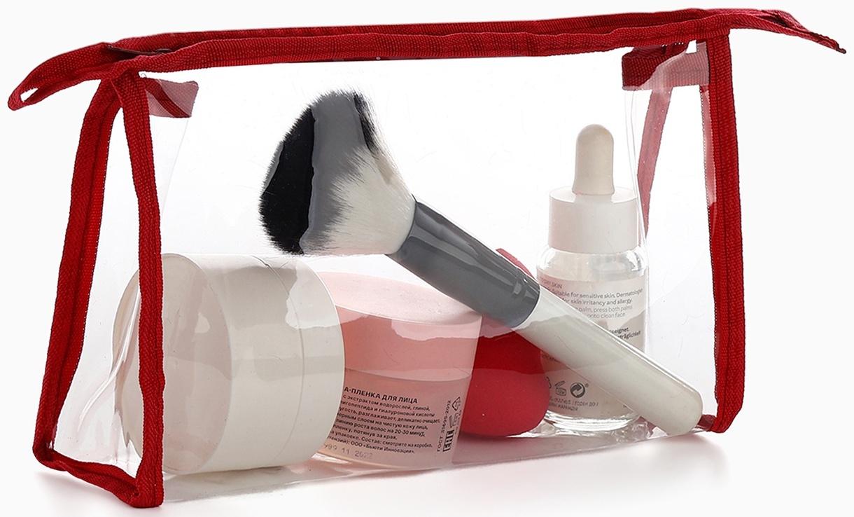 Набор простых косметичек на молниях 2 в 1, с надписями, красный