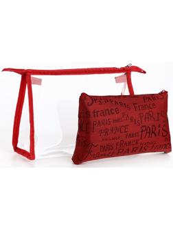 Набор простых косметичек на молниях 2 в 1, с надписями, красный