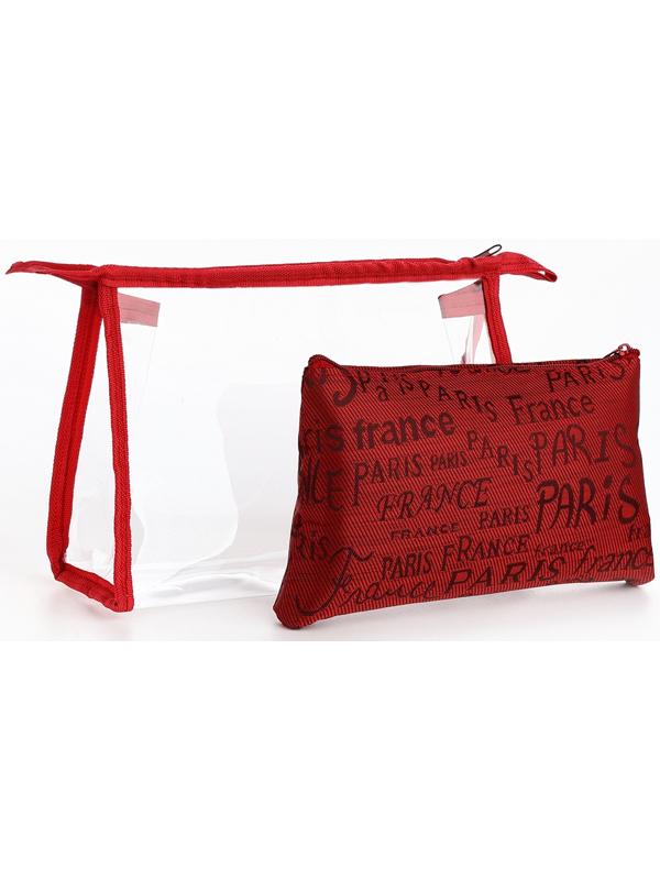 Набор простых косметичек на молниях 2 в 1, с надписями, красный