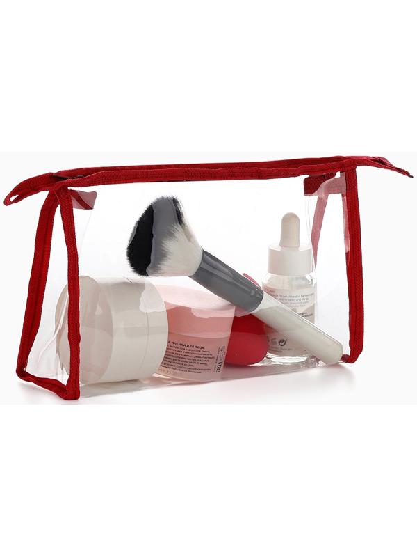 Набор простых косметичек на молниях 2 в 1, с надписями, красный