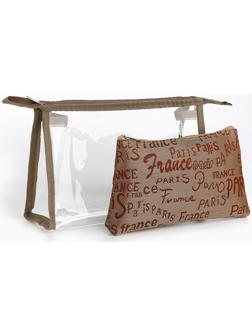 Набор простых косметичек на молниях 2 в 1, с надписями, бежевый