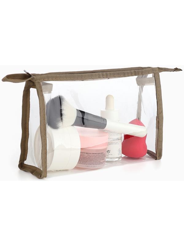 Набор простых косметичек на молниях 2 в 1, с надписями, бежевый