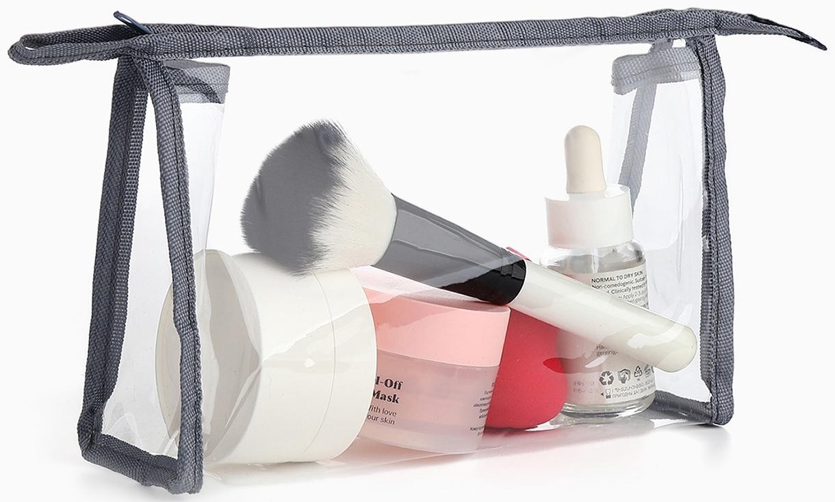 Набор простых косметичек на молниях 2 в 1, с надписями, серый