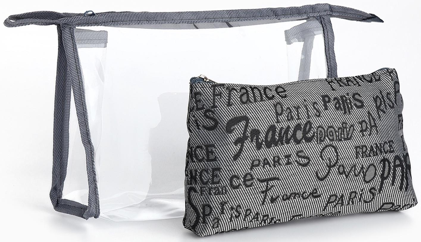 Набор простых косметичек на молниях 2 в 1, с надписями, серый