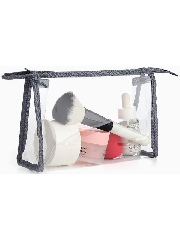 Набор простых косметичек на молниях 2 в 1, с надписями, серый