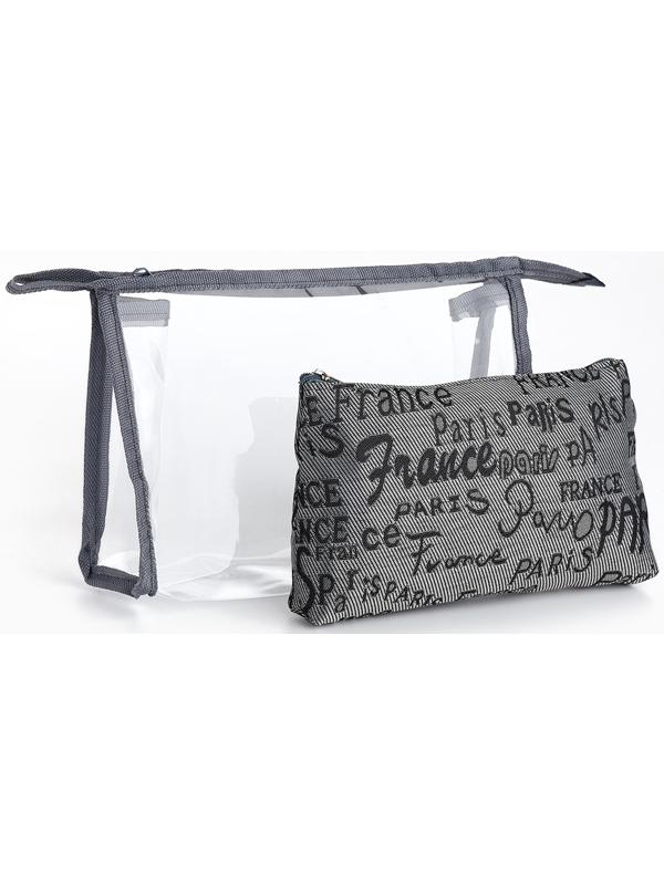 Набор простых косметичек на молниях 2 в 1, с надписями, серый