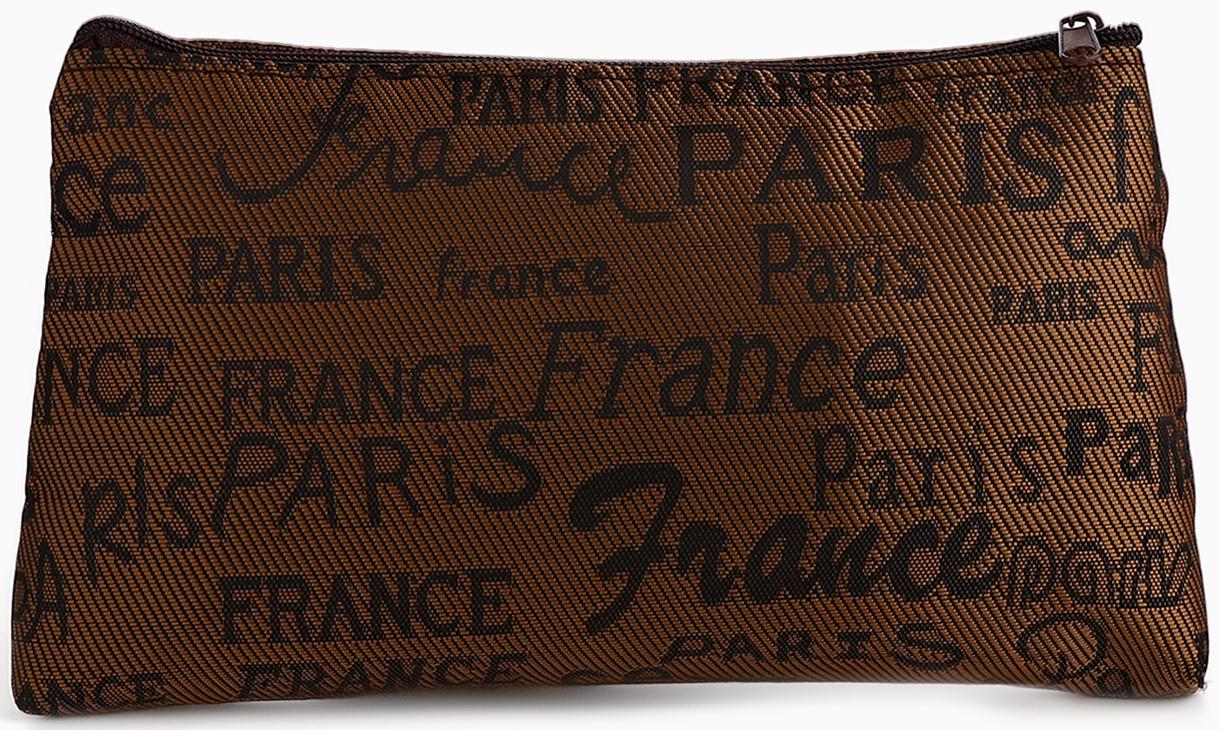 Набор простых косметичек на молниях 2 в 1, с надписями, коричневый