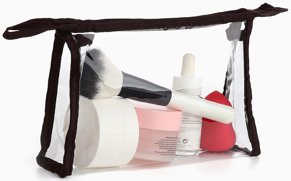 Набор простых косметичек на молниях 2 в 1, с надписями, коричневый