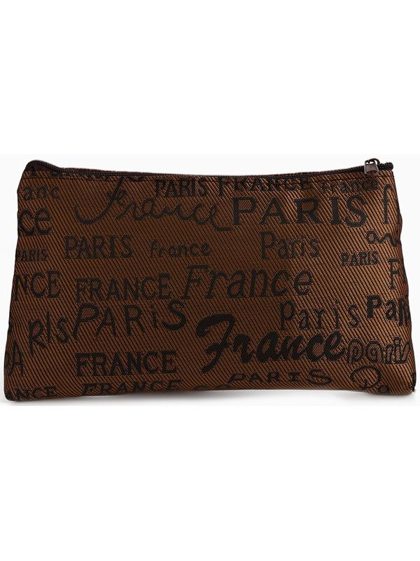 Набор простых косметичек на молниях 2 в 1, с надписями, коричневый