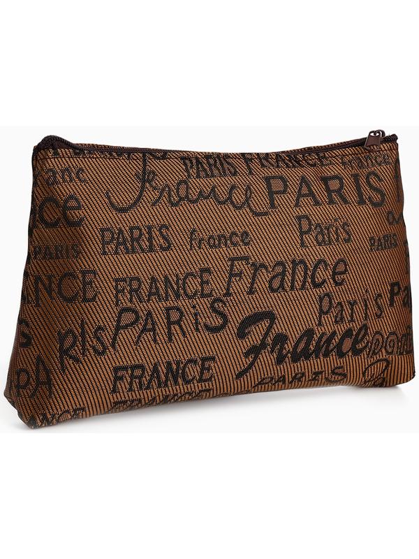 Набор простых косметичек на молниях 2 в 1, с надписями, коричневый