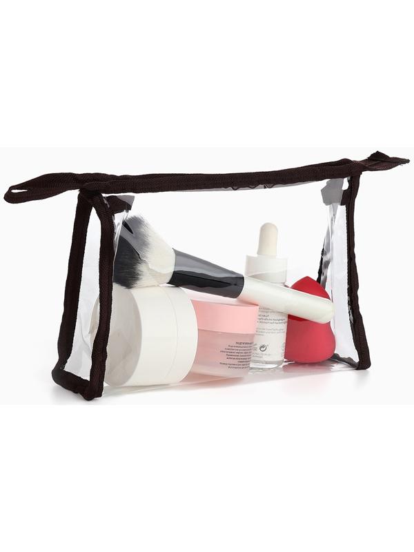 Набор простых косметичек на молниях 2 в 1, с надписями, коричневый