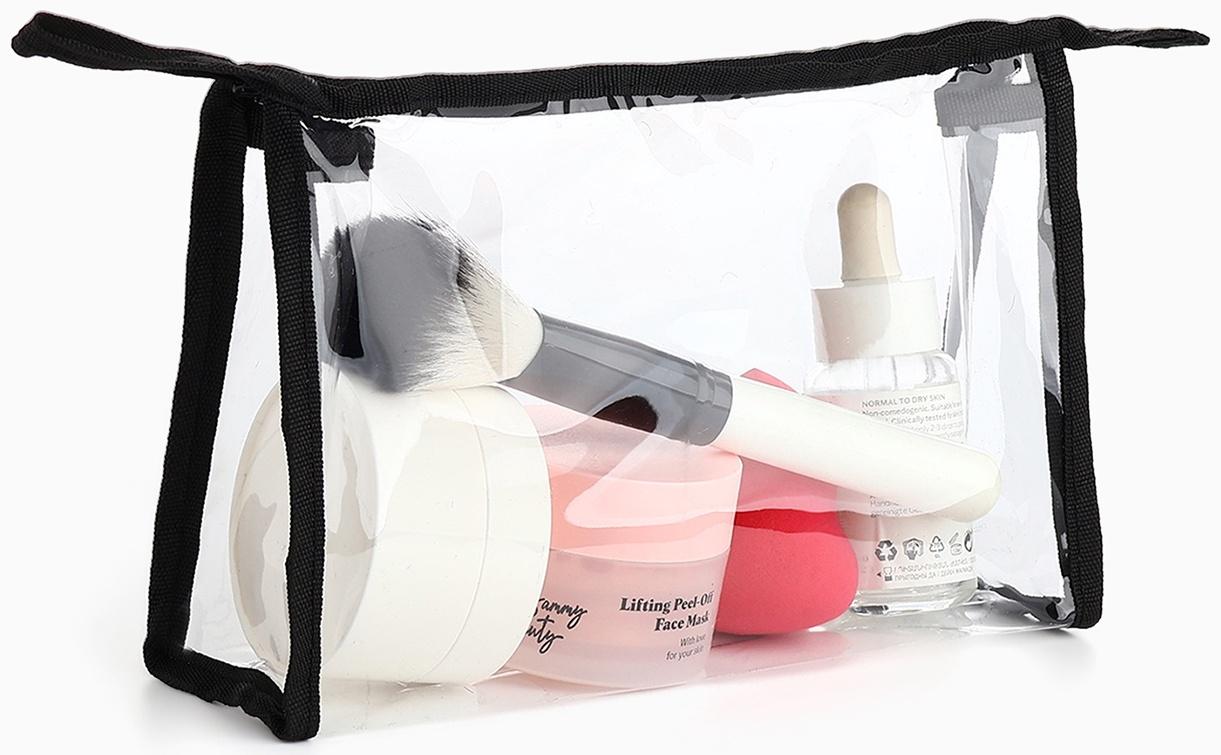 Набор простых косметичек на молниях 2 в 1, с надписями, чёрный