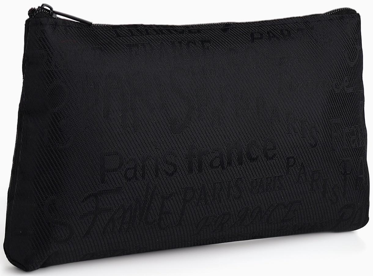 Набор простых косметичек на молниях 2 в 1, с надписями, чёрный