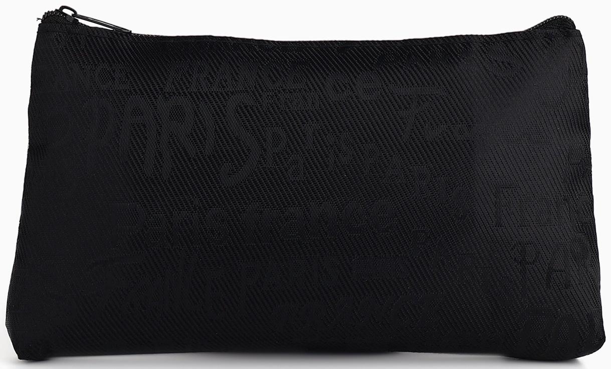 Набор простых косметичек на молниях 2 в 1, с надписями, чёрный