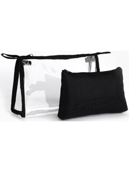 Набор простых косметичек на молниях 2 в 1, с надписями, чёрный