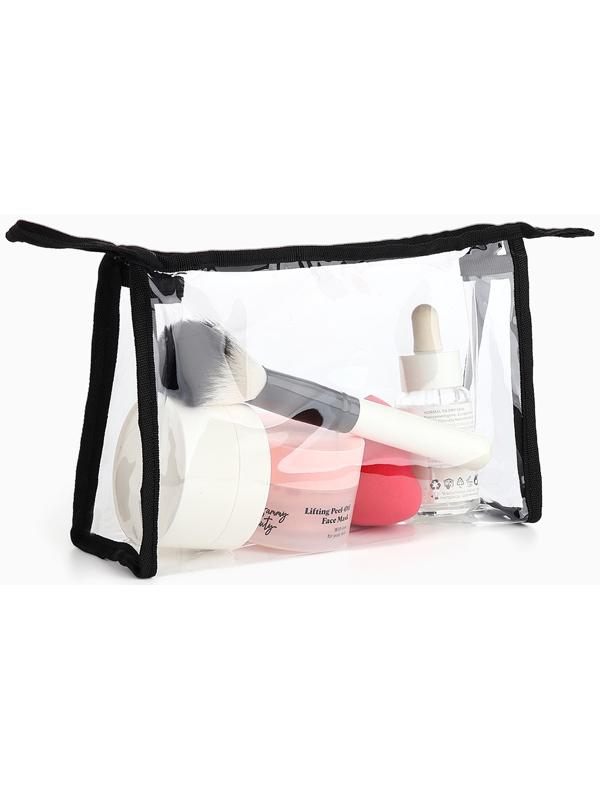 Набор простых косметичек на молниях 2 в 1, с надписями, чёрный