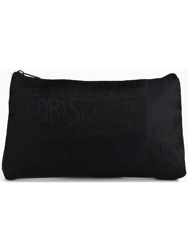 Набор простых косметичек на молниях 2 в 1, с надписями, чёрный