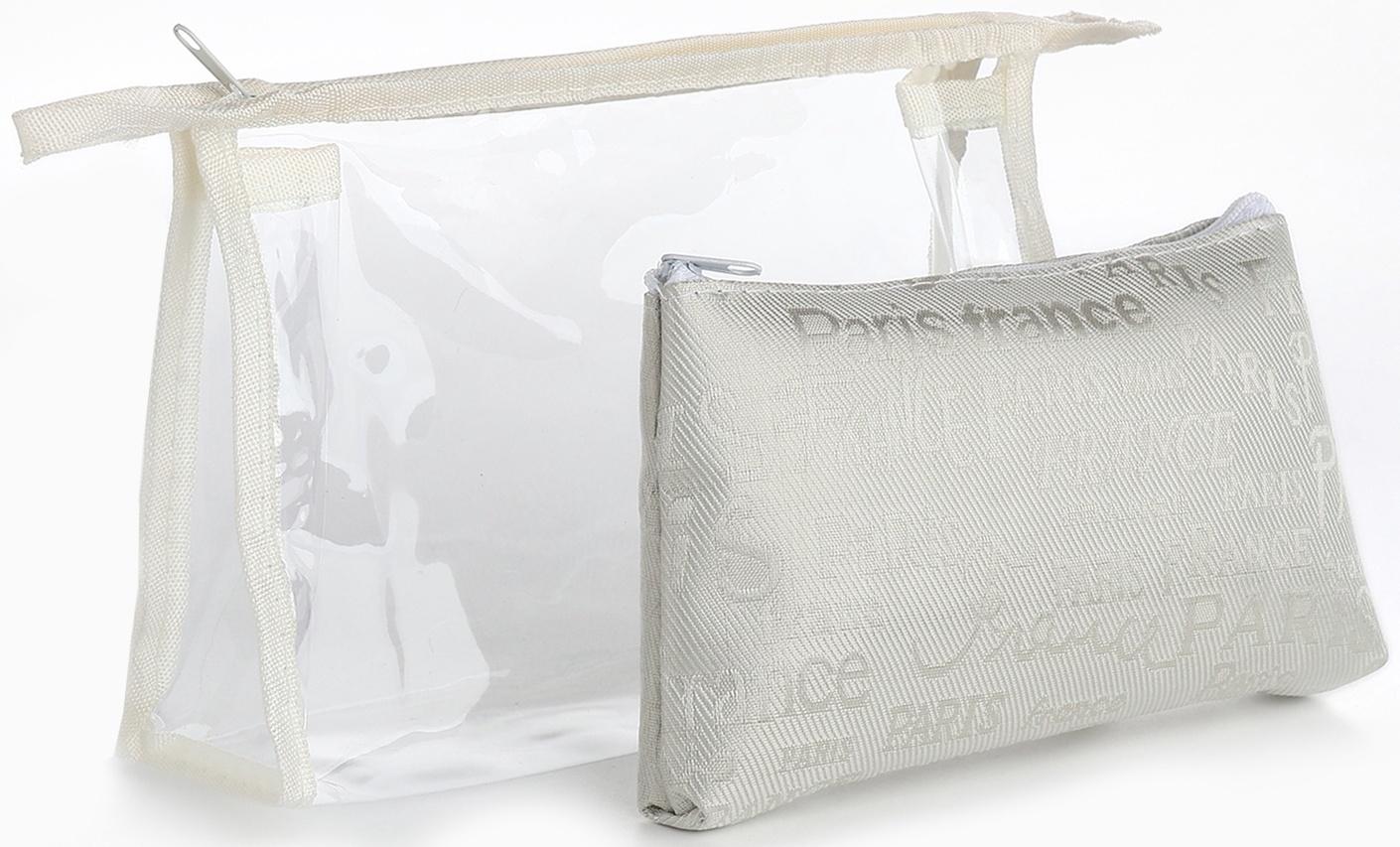 Набор простых косметичек на молниях 2 в 1, с надписями, белый