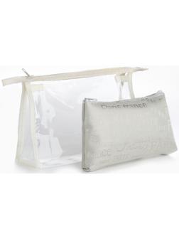 Набор простых косметичек на молниях 2 в 1, с надписями, белый