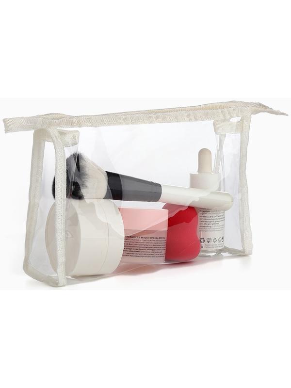 Набор простых косметичек на молниях 2 в 1, с надписями, белый