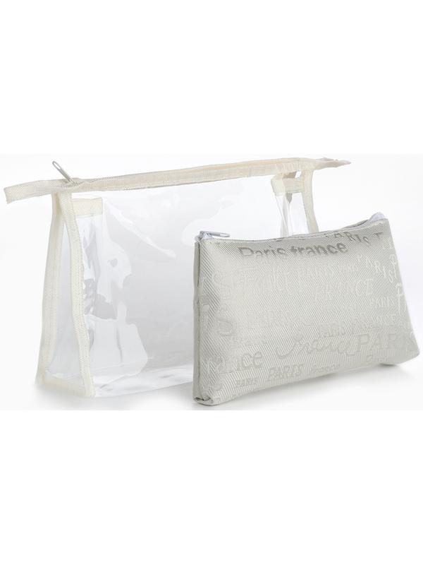 Набор простых косметичек на молниях 2 в 1, с надписями, белый