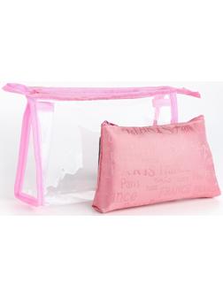 Набор простых косметичек на молниях 2 в 1, с надписями, розовый