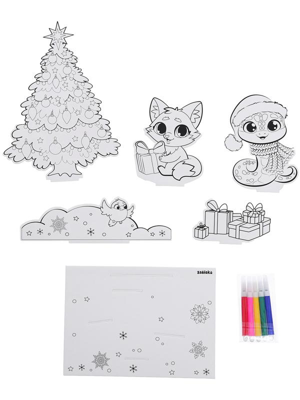 Набор для творчества 3 в 1 «3D раскраска: Весёлый праздник», 6 деталей