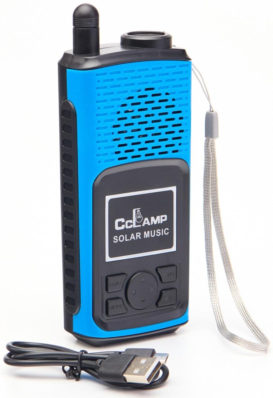 Портативная колонка, радио, фонарь, АКБ 1500 мАч, с солнечной батареей, синий