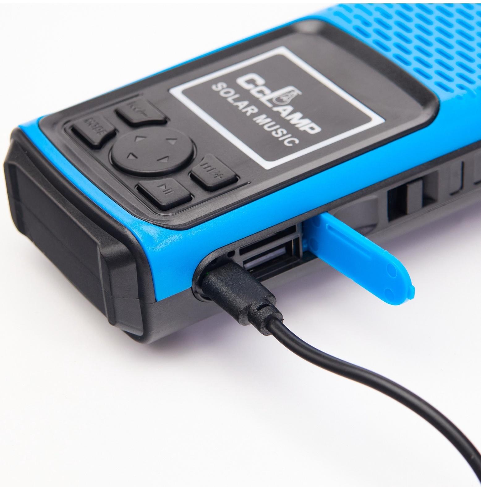 Портативная колонка, радио, фонарь, АКБ 1500 мАч, с солнечной батареей, синий
