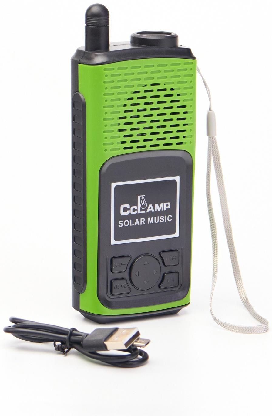Портативная колонка, радио, фонарь, АКБ 1500 мАч, с солнечной батареей, зелёный