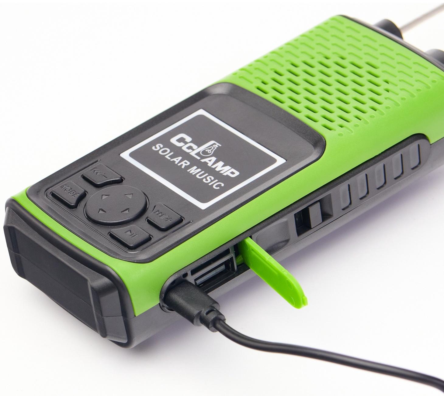 Портативная колонка, радио, фонарь, АКБ 1500 мАч, с солнечной батареей, зелёный
