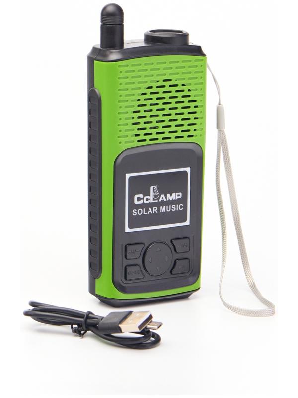 Портативная колонка, радио, фонарь, АКБ 1500 мАч, с солнечной батареей, зелёный